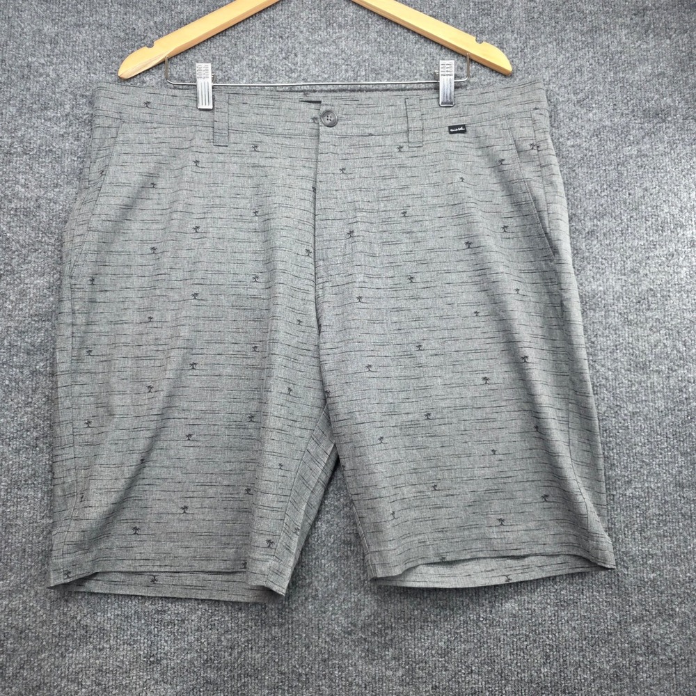 TravisMathew Mens Hybrid Shorts Gray Palm Tree Print Stretch Golf Casual Size 38